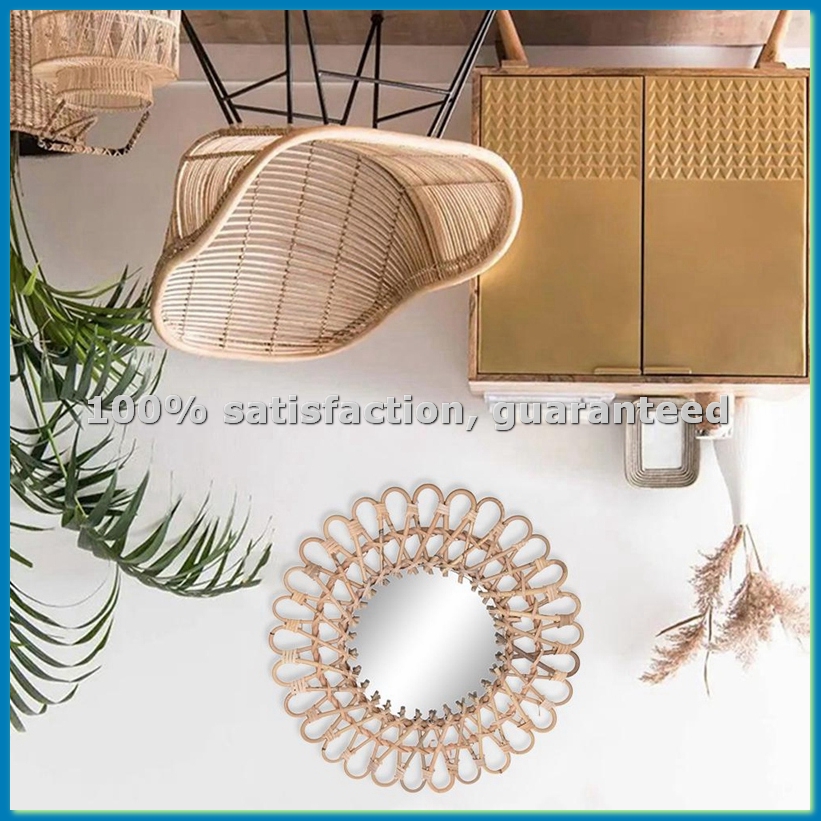 Rattan Mirror Round - 40Cm İskandinav Hasır Duvara Monte Ayna