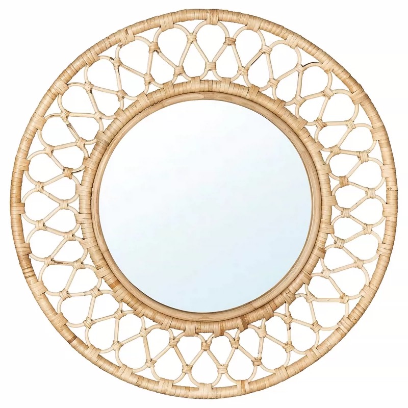 Rattan Mirror Round - Yuvarlak Rattan Duvar Aynası, Doğal Dokuma