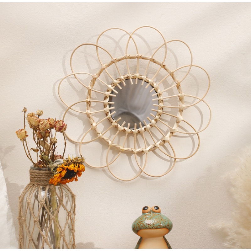 Rattan Mirror Round - Asılı Ayna Rattan Ayçiçeği Dairesel Duvar