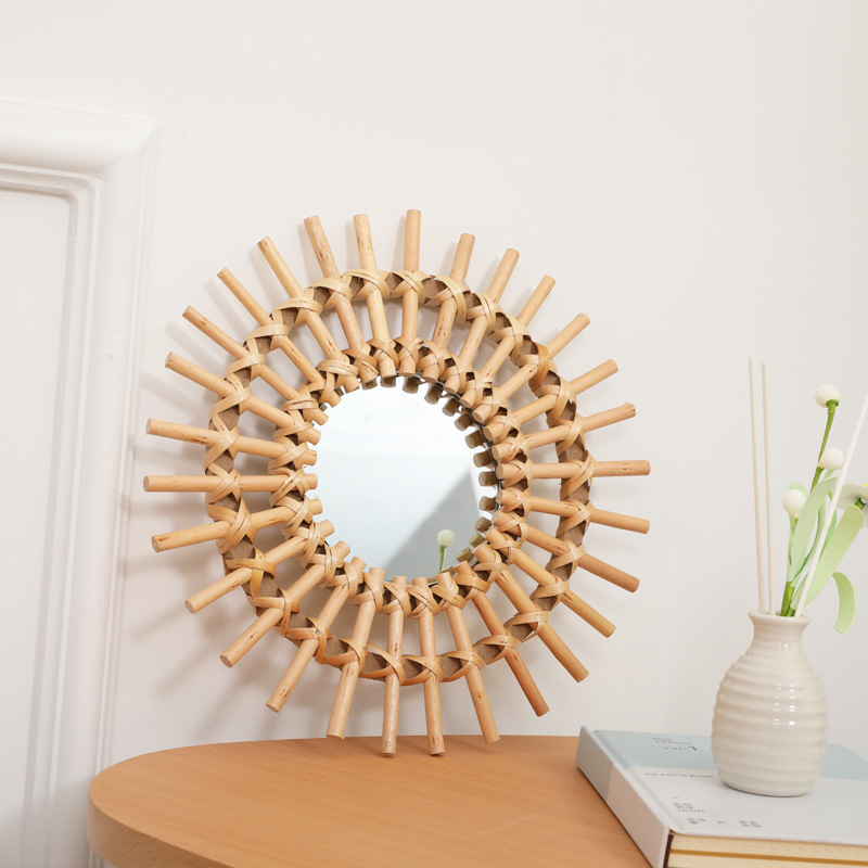 Rattan Mirror Round - Boho Rattan Duvar Aynası, El Yapımı