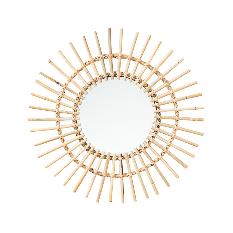 Rattan Mirror Round - Rattan askılı duvar aynası, İskandinav tarzı