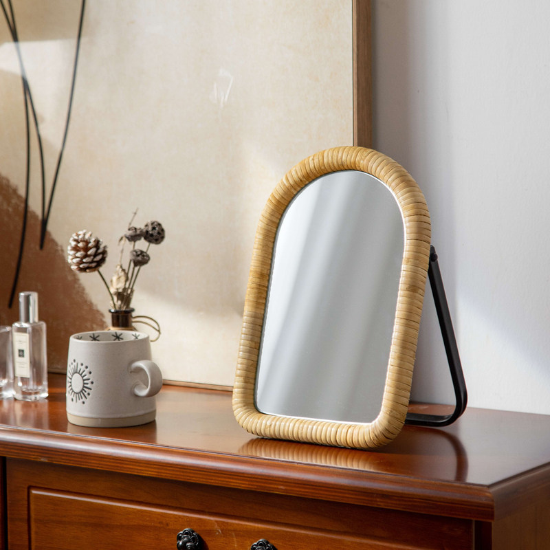 Rattan Mirror Round - Rattan masa braketi makyaj masası aynası