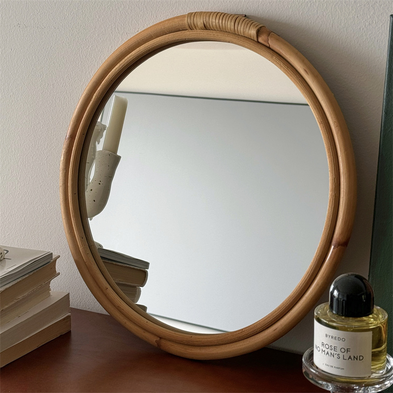 Rattan Mirror Round - Ortaçağ Rattan Ayna Makyaj Aynası Retro