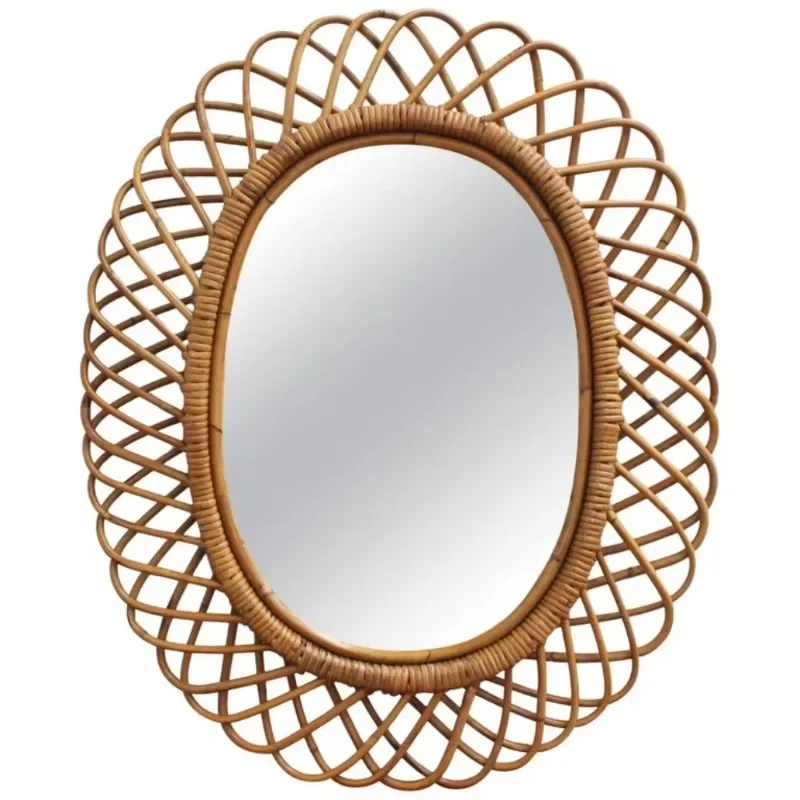 Rattan Mirror Round - Modern yuvarlak rattan duvar aynası