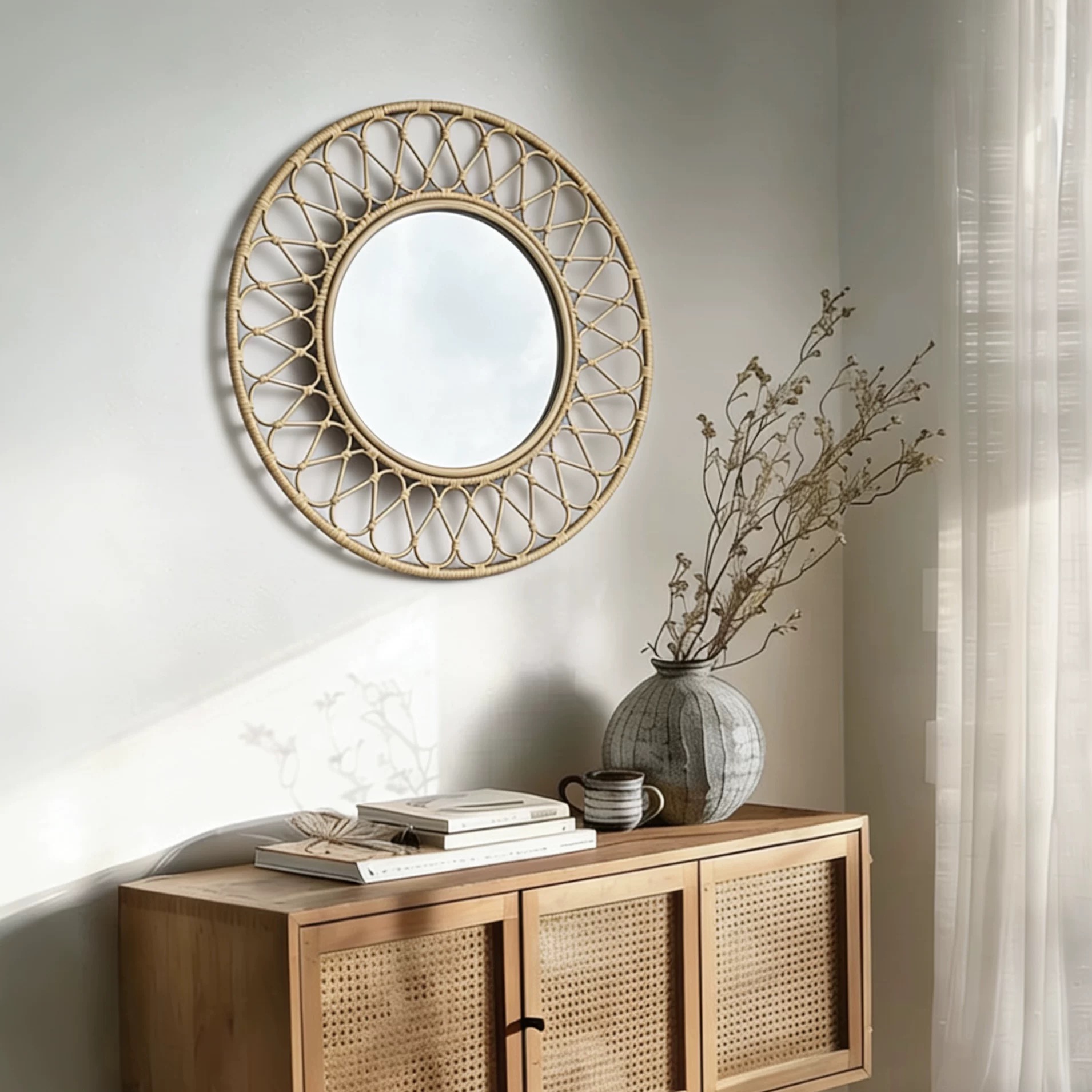 Yuvarlak Rattan Duvar Aynası,  - Rattan Mirror Round incelemesi ve fiyatı