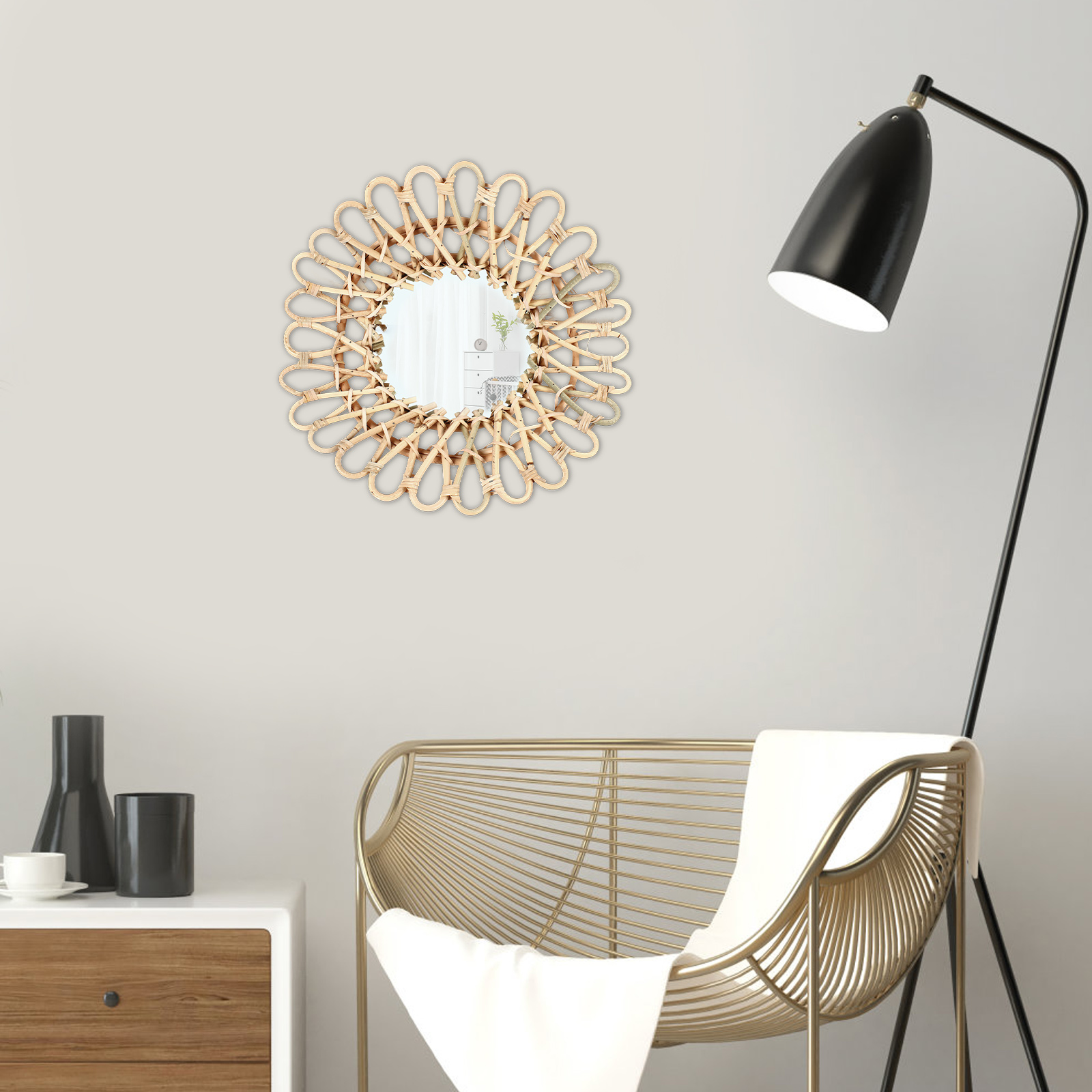 40cm Büyük Rattan Ayna Duvara  - Rattan Mirror Round incelemesi ve fiyatı